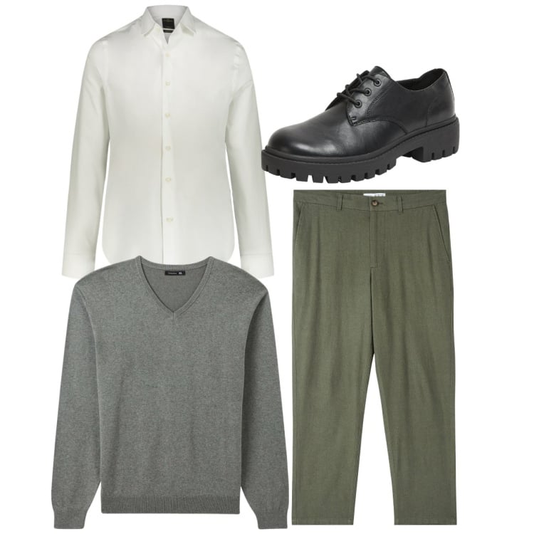 Outfit uomo - City. Stile Casual per Tutti i giorni. Abbinamento con pantaloni, scarpe stringate, maglieria, camicie.