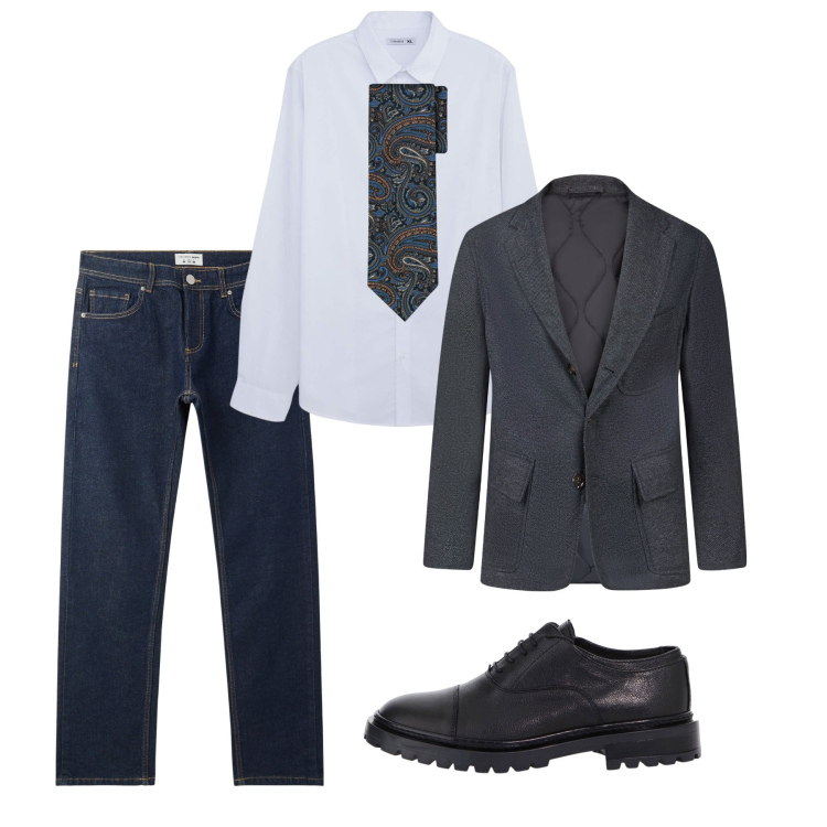 Outfit uomo - Marzo in cravatta. Stile Business/Elegante per Tutti i giorni. Abbinamento con jeans, camicie, scarpe stringate, giacche, cravatte.