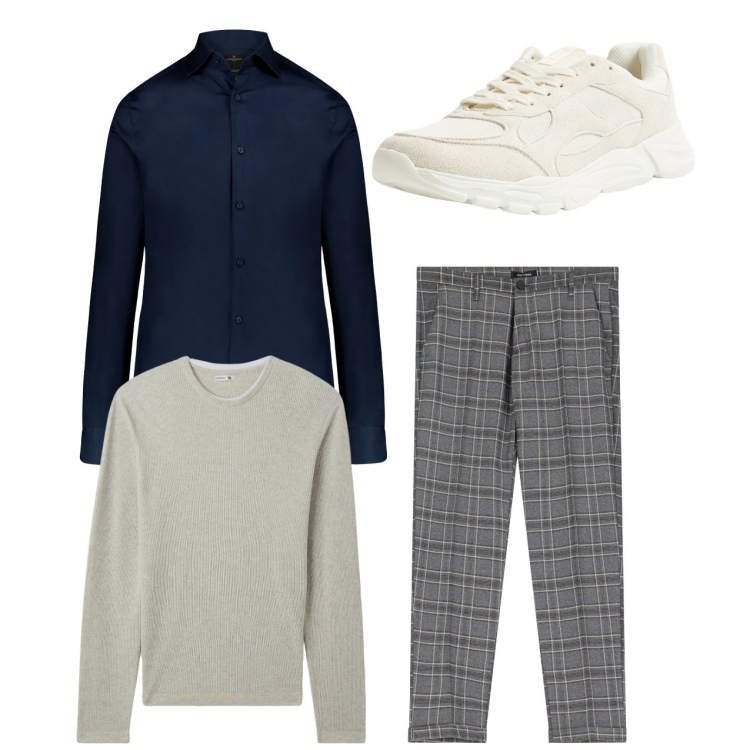 Outfit uomo - City. Stile Casual per Tutti i giorni. Abbinamento con sneakers, maglieria, pantaloni, camicie.