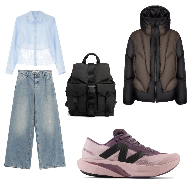 Outfit donna - Comodità in viaggio. Stile Urban per Tutti i giorni. Abbinamento con sneakers, jeans, camicie, piumini, zaini.