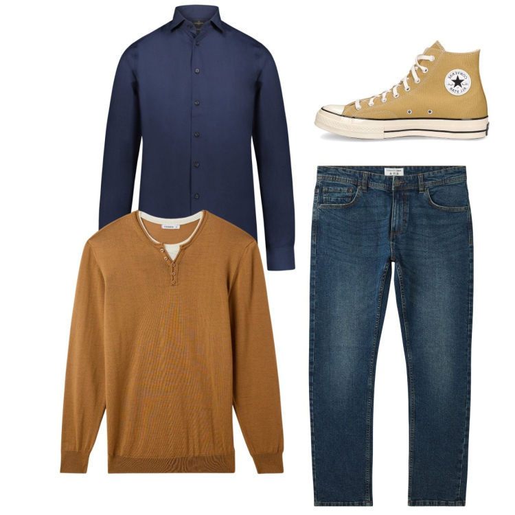 Outfit uomo - City. Stile Casual per Tutti i giorni. Abbinamento con jeans, maglieria, camicie, sneakers.