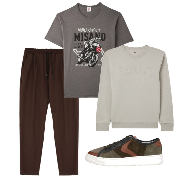 Outfit uomo - Marzo. Stile Casual per Tutti i giorni. Abbinamento con sneakers, felpe, t-shirt, pantaloni.