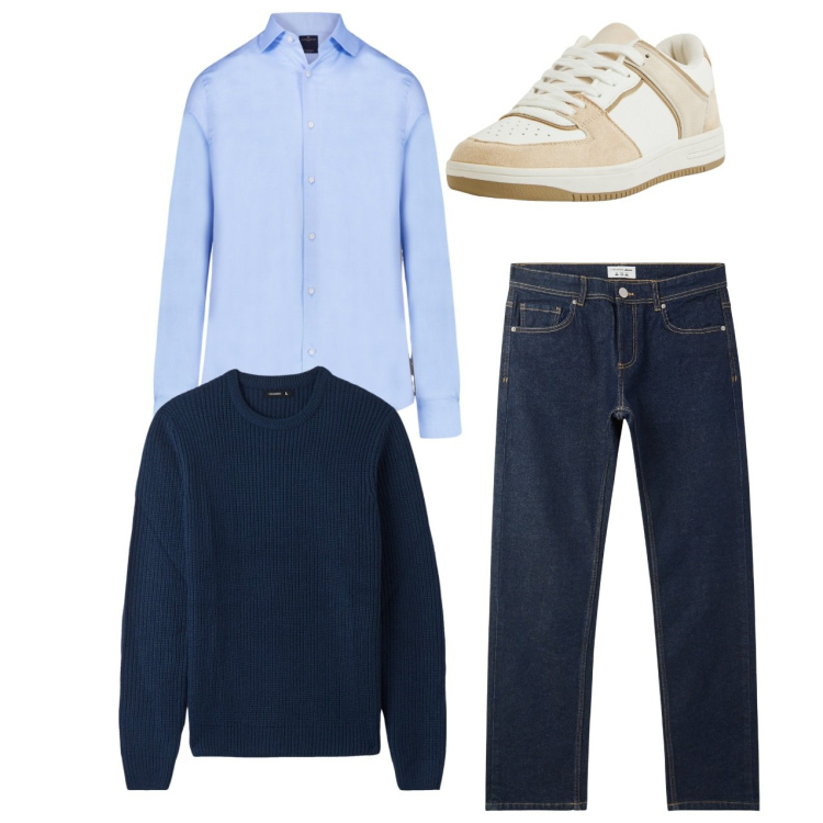 Outfit uomo - Blue city. Stile Casual per Tutti i giorni. Abbinamento con jeans, maglieria, sneakers, camicie.