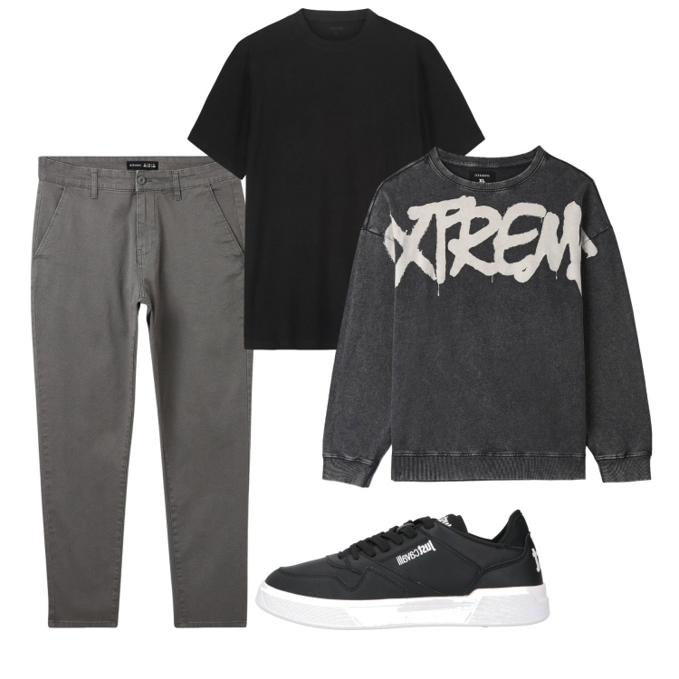 Outfit uomo - Fine settimana. Stile Casual per Tutti i giorni. Abbinamento con sneakers, pantaloni chino, felpe, t-shirt.