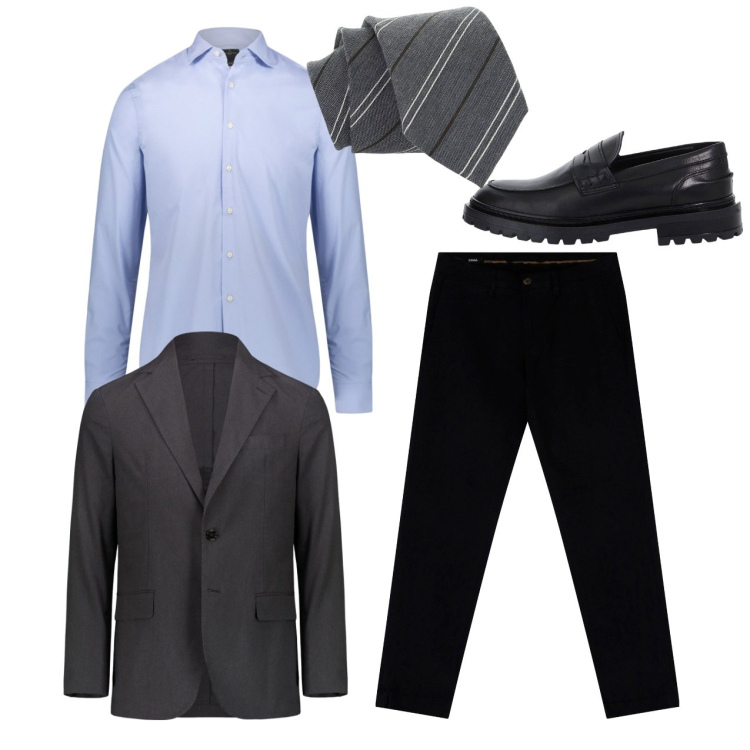 Outfit uomo - City ufficio. Stile Business/Elegante per Tutti i giorni. Abbinamento con cravatte, scarpe stringate, pantaloni chino, camicie, giacche.