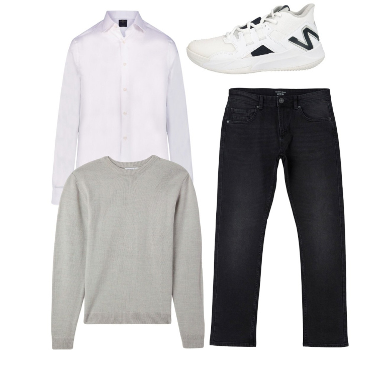 Outfit uomo - City. Stile Casual per Tutti i giorni. Abbinamento con sneakers, jeans dritti, maglieria, camicie.