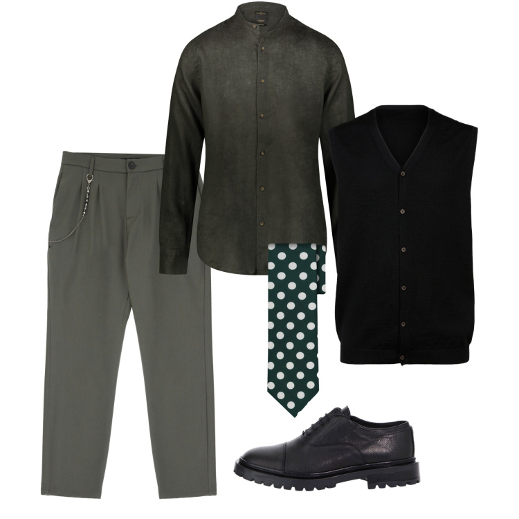 Outfit uomo - Gilet per la serata. Stile Business/Elegante per Serata speciale. Abbinamento con pantaloni, scarpe stringate, cravatte, gilet, camicie.