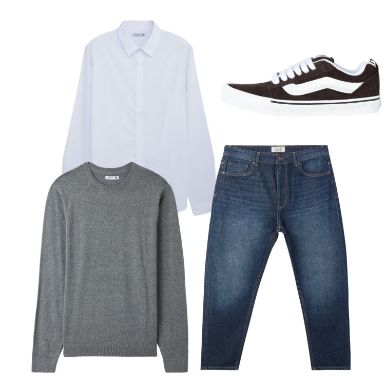 Outfit uomo - City. Stile Casual per Tutti i giorni. Abbinamento con sneakers, jeans, maglieria, camicie.