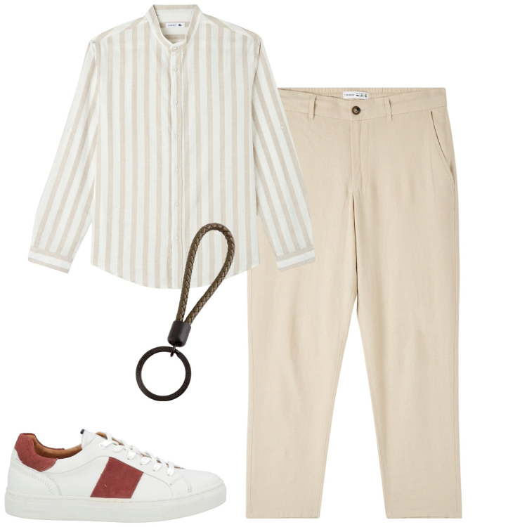 Outfit uomo - City. Stile Casual per Tutti i giorni. Abbinamento con sneakers, camicie, pantaloni, portachiavi.