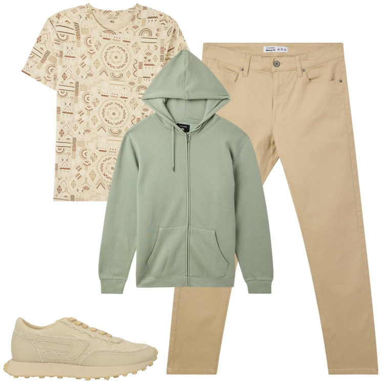 Outfit uomo - Total look #2086540. Stile Casual per Tutti i giorni. Abbinamento con sneakers, t-shirt, pantaloni skinny, felpe con cappuccio.