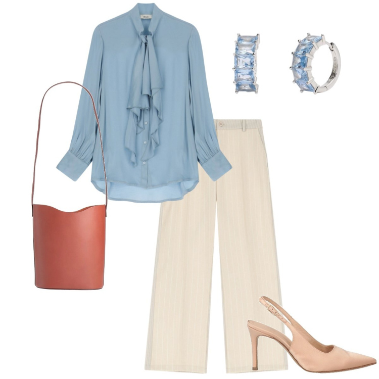 Outfit donna - cool summer. Stile Bon Ton Abbinamento con borse a mano, décolleté, orecchini, pantaloni, bluse.