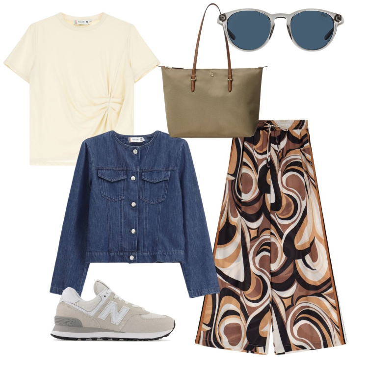 Outfit donna - Please - Ispirazione Saint-Tropez. Stile Casual chic per Tutti i giorni. Abbinamento con sneakers, pantaloni, blazer, t-shirt, occhiali da sole, borse tote.