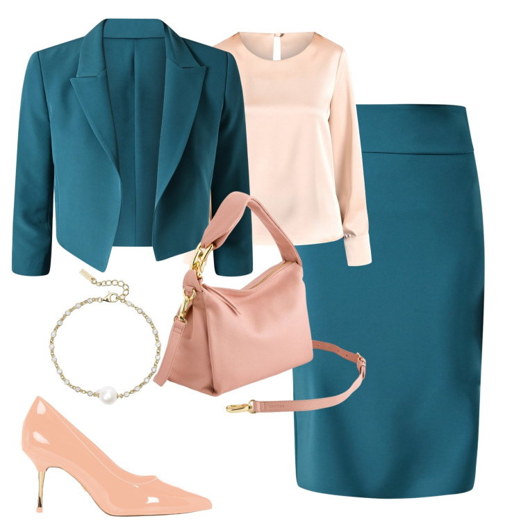 Outfit donna - Occasione formale. Stile Chic per Cerimonia. Abbinamento con braccialetti, gonne, blazer, décolleté, bluse, borse a tracolla.