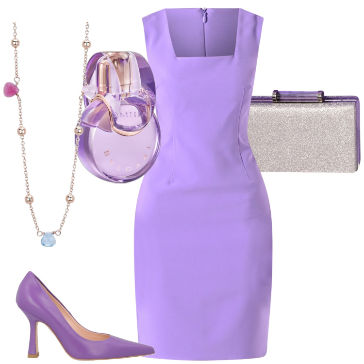 Outfit donna - City. Stile Urban per Tutti i giorni. Abbinamento con décolleté, profumi, collane, vestiti a tubino, pochette.