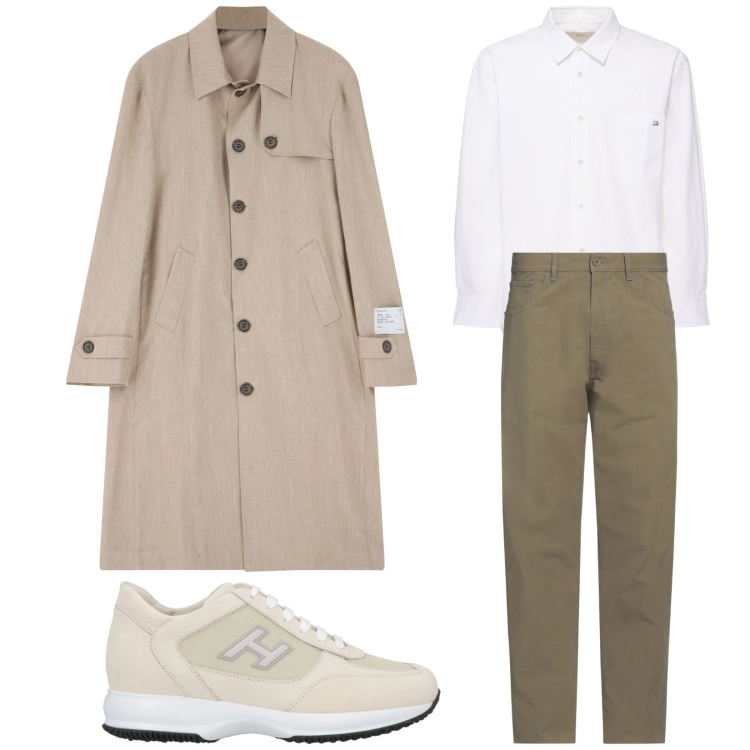 Outfit uomo - Total look #2086656. Stile Business/Elegante per Ufficio. Abbinamento con pantaloni, sneakers, trench, camicie.