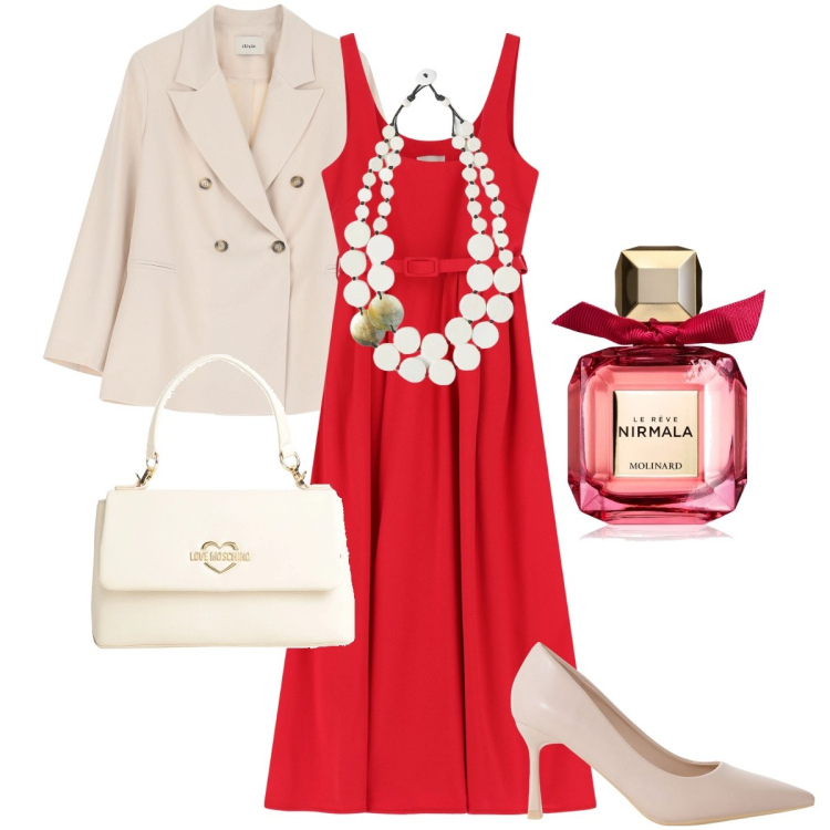 Outfit donna - L’abito rosso. Stile Romantica per Cerimonia. Abbinamento con borse a mano, profumi, décolleté, vestiti midi/longuette, blazer, ciondoli.