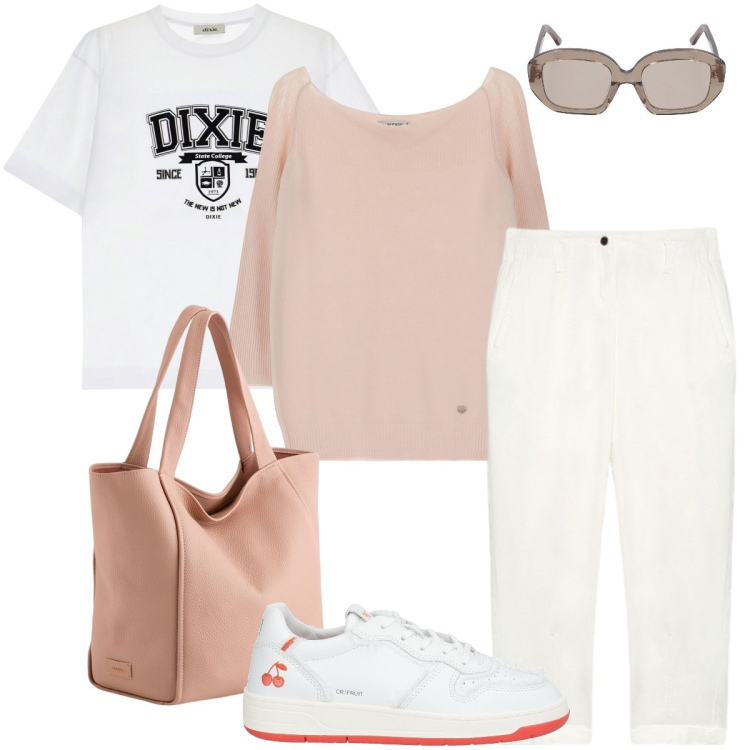 Outfit donna - Le sneakers con le ciliegie. Stile Urban per Tutti i giorni. Abbinamento con sneakers, pullovers, t-shirt, pantaloni, shopping bag, occhiali da sole.