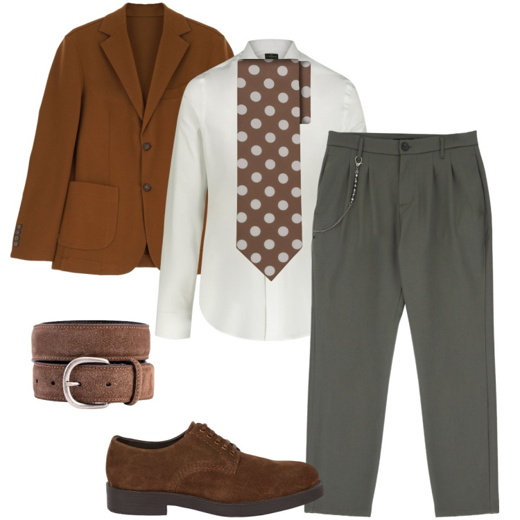 Outfit uomo - La cravatta a pois. Stile Business/Elegante per Cerimonia. Abbinamento con pantaloni, giacche, camicie, cinture, cravatte, scarpe stringate.