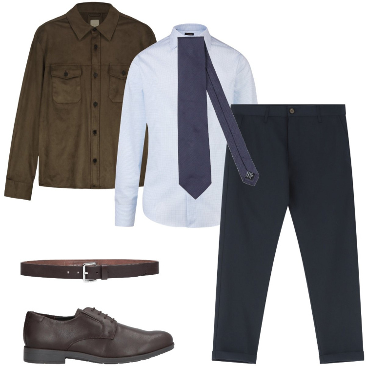 Outfit uomo - Elegante con la cravatta. Stile Business/Elegante per Ufficio. Abbinamento con cinture, scarpe stringate, cravatte, pantaloni chino, giacche, camicie.