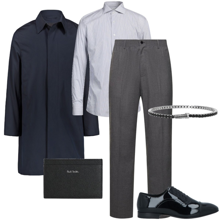 Outfit uomo - Ad un evento importante. Stile Business/Elegante per Serata speciale. Abbinamento con scarpe stringate, camicie, portafogli, braccialetti, giacche, pantaloni.