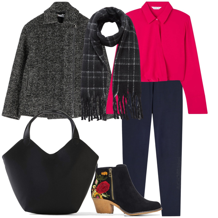 Outfit donna - City. Stile Urban per Tutti i giorni. Abbinamento con stivaletti, borse a mano, bluse, sciarpe, giacche, leggings.