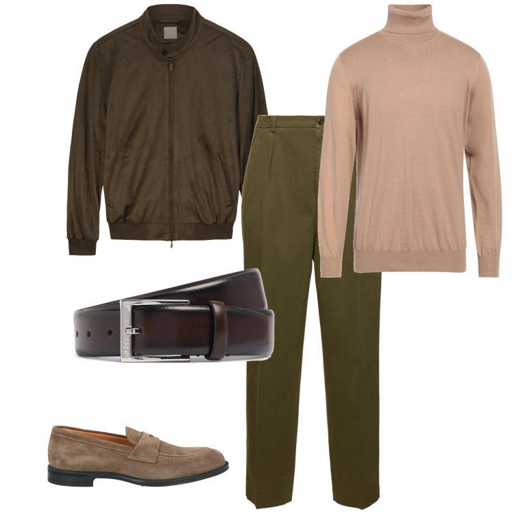Outfit uomo - Ancora un po\' freddo. per Ufficio. Abbinamento con scarpe stringate, maglieria, giacche, cinture, pantaloni.