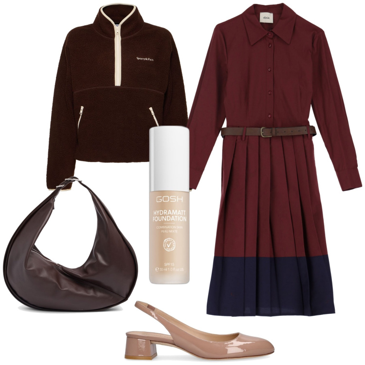 Outfit donna - Semplicemente al lavoro oggi. Stile Urban per Ufficio. Abbinamento con fondotinta, vestiti midi/longuette, décolleté, blazer, shopping bag.