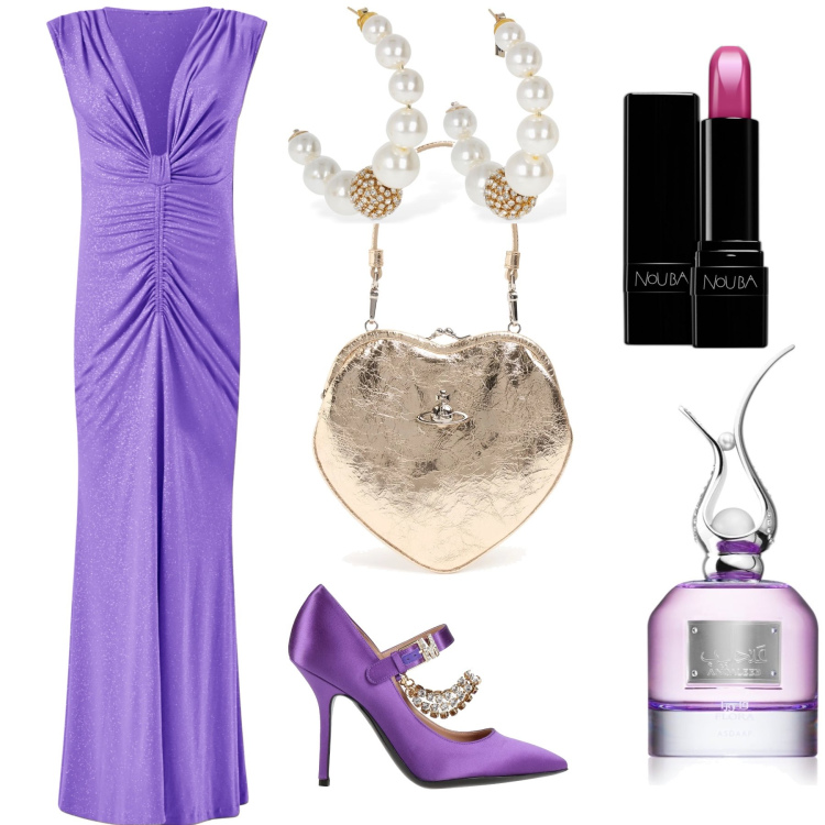 Outfit donna - La più chic. Stile Chic per Serata fuori. Abbinamento con décolleté, rossetti, profumi, vestiti lunghi, orecchini, pochette.