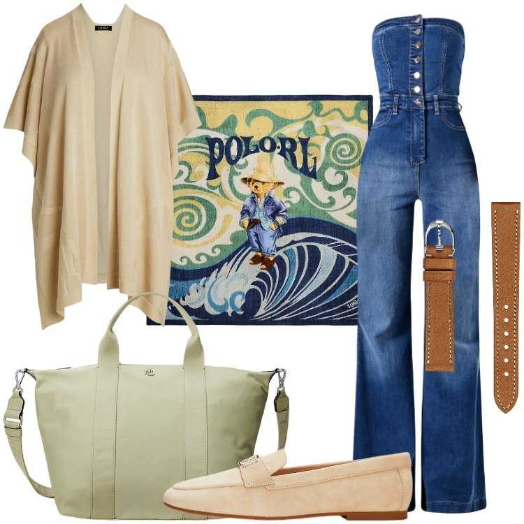 Outfit donna - La cappa abbinala così. Stile Trendy per Tutti i giorni. Abbinamento con tute, mocassini, foulard, orologi, borse tote, cappe.