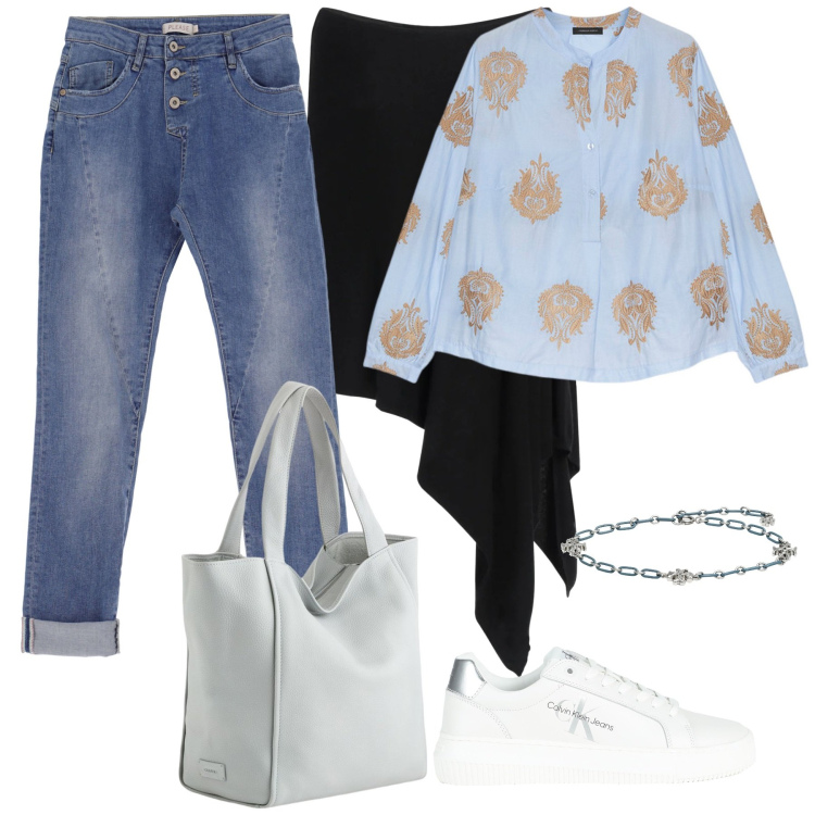 Outfit donna - Borsa a spalla Ardesia. Stile Trendy per Tutti i giorni. Abbinamento con cappotti, sneakers, braccialetti, jeans slim fit, bluse, shopping bag.