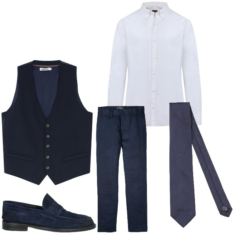 Outfit uomo - Gilet e cravatta. Stile Business/Elegante per Cerimonia. Abbinamento con pantaloni, scarpe stringate, cravatte, gilet, camicie.