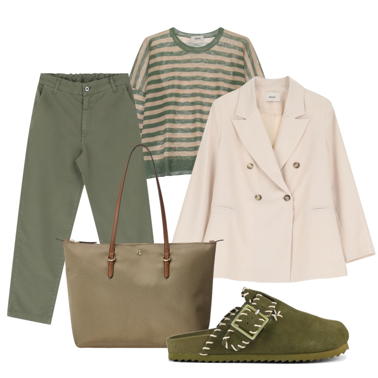 Outfit donna - Total look #2086831. Stile Sporty chic per Tutti i giorni. Abbinamento con pantaloni, maglieria, blazer, borse tote, sabot.