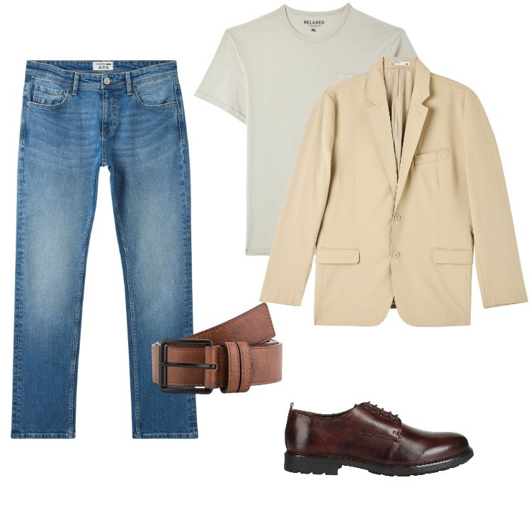 Outfit uomo - La giacca con i jeans. Stile Casual per Serata speciale. Abbinamento con scarpe stringate, giacche, jeans, t-shirt, cinture.
