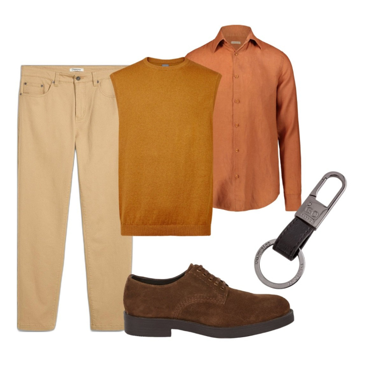 Outfit uomo - Total look #2086845. Stile Business/Elegante per Ufficio. Abbinamento con pantaloni, gilet, camicie, scarpe stringate, portachiavi.