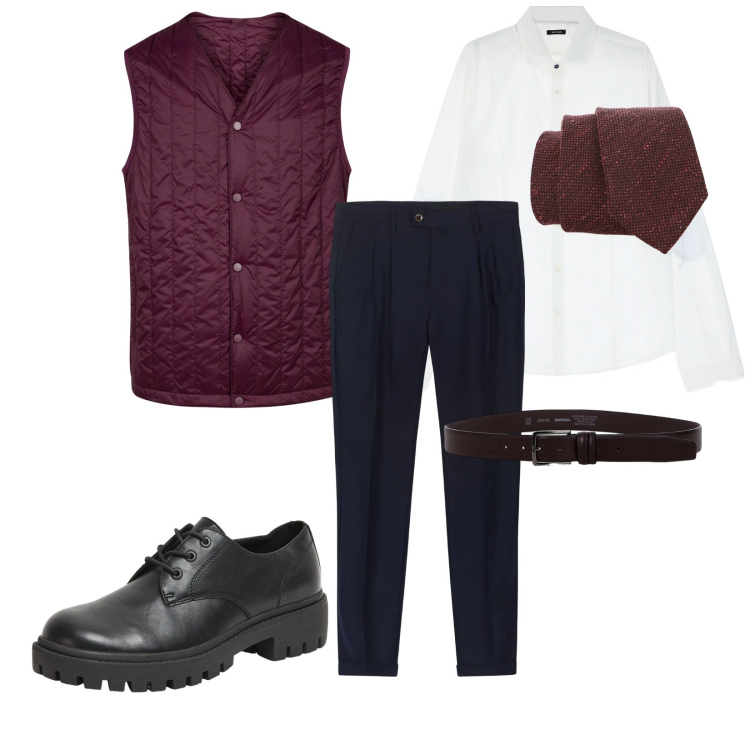 Outfit uomo - Uscita con amici. per Tutti i giorni. Abbinamento con scarpe stringate, cravatte, camicie, cinture, piumini, pantaloni.