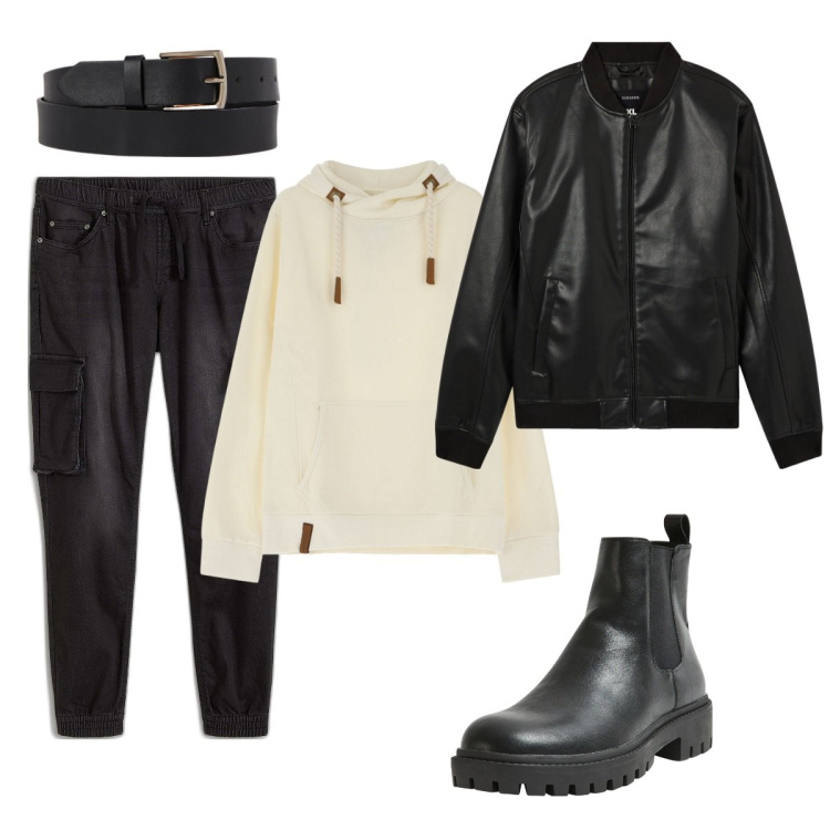 Outfit uomo - Total look #2086865. Stile Urban per Tutti i giorni. Abbinamento con jeans slim fit, bomber, stivali e stivaletti, felpe con cappuccio, cinture.