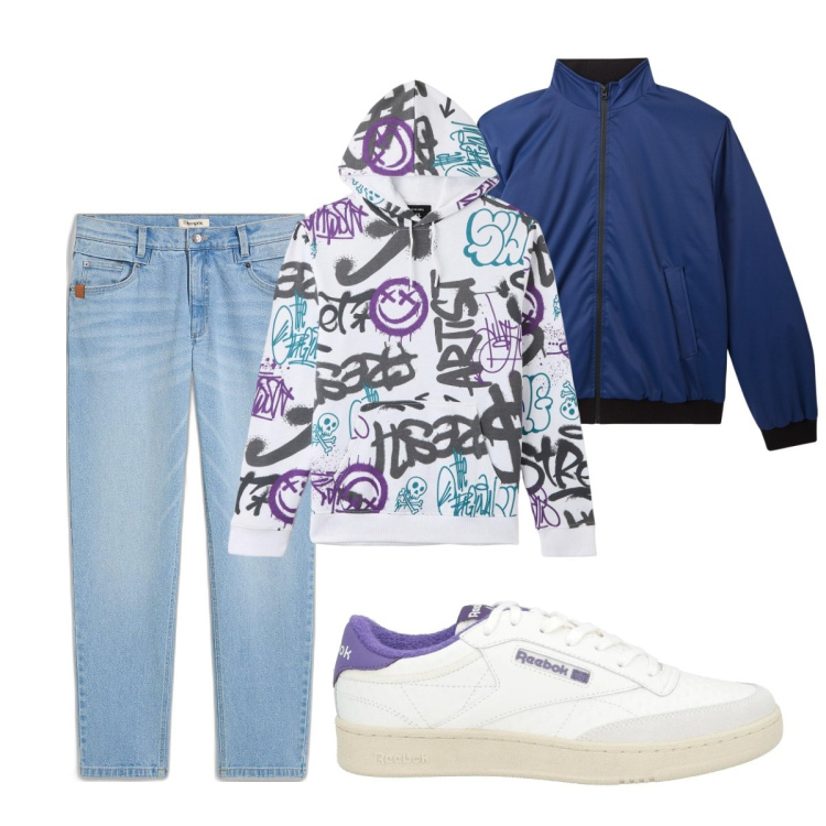 Outfit uomo - Total look #2086868. Stile Casual per Tutti i giorni. Abbinamento con jeans, sneakers, giacche, felpe con cappuccio.