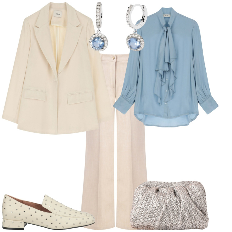 Outfit donna - Cerimonia evento serata speciale. Stile Romantica per Cerimonia. Abbinamento con mocassini, orecchini, clutch, pantaloni, bluse, blazer.