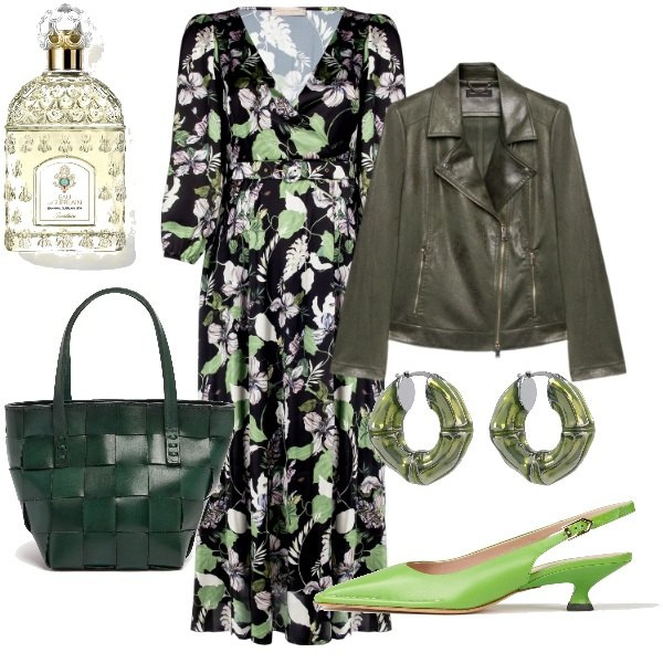 Outfit donna - Serata fuori. Stile Casual chic per Serata fuori. Abbinamento con décolleté, profumi, vestiti, blazer, orecchini, borse a mano.