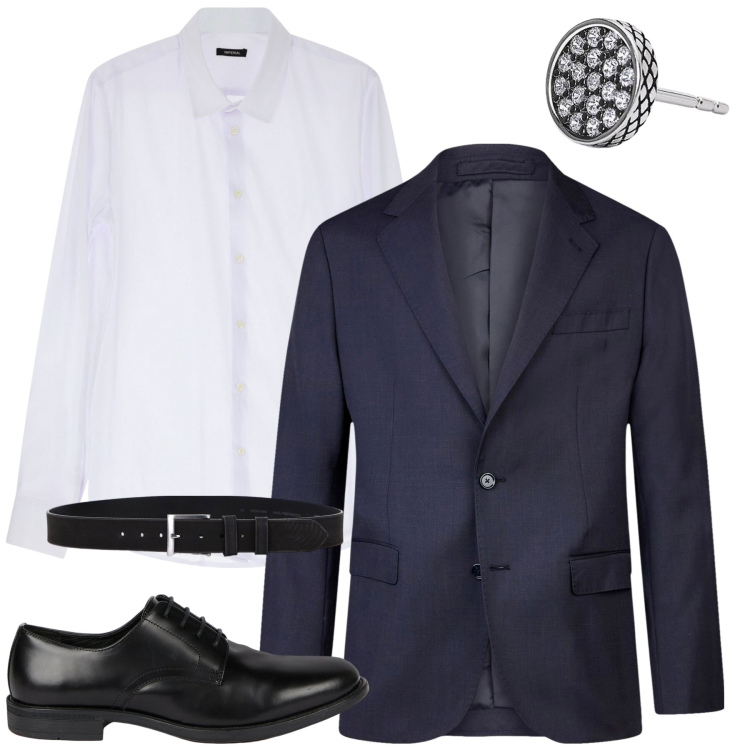 Outfit uomo - Cerimonia. Stile Business/Elegante per Cerimonia. Abbinamento con orecchini, camicie, cinture, scarpe stringate, abiti.