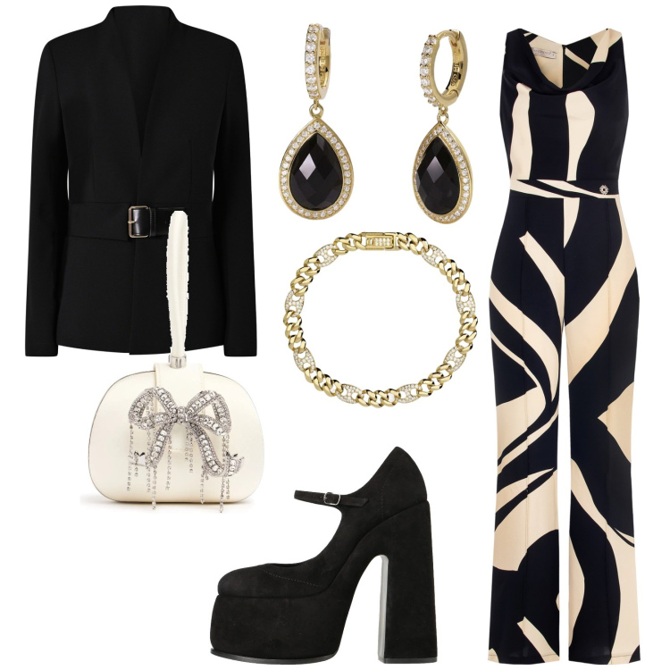 Outfit donna - Total look #2086979. Stile Chic per Cerimonia. Abbinamento con décolleté, braccialetti, orecchini, tute, blazer, pochette.
