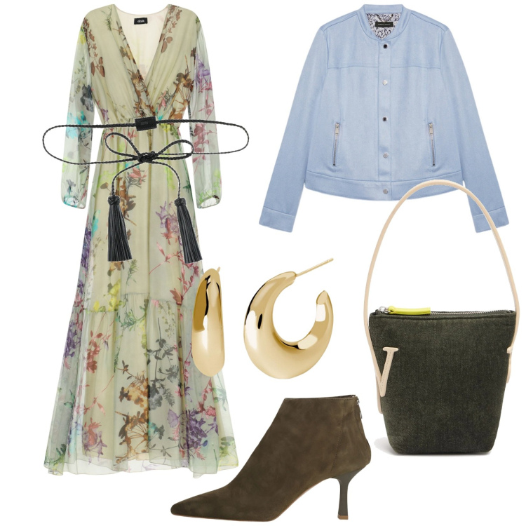 Outfit donna - Pranzo domenica. Stile Romantica per Tutti i giorni. Abbinamento con cinture, orecchini, stivaletti, vestiti lunghi, blazer, borse a spalla.