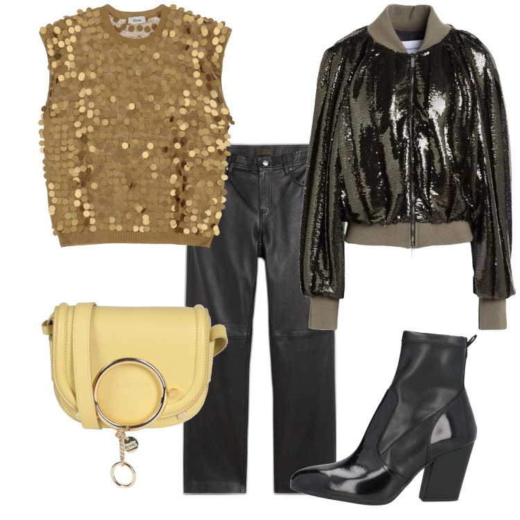 Outfit donna - Total look #2086992. Stile Glamour per Serata fuori. Abbinamento con pantaloni, stivaletti, blazer, borse a tracolla, top.