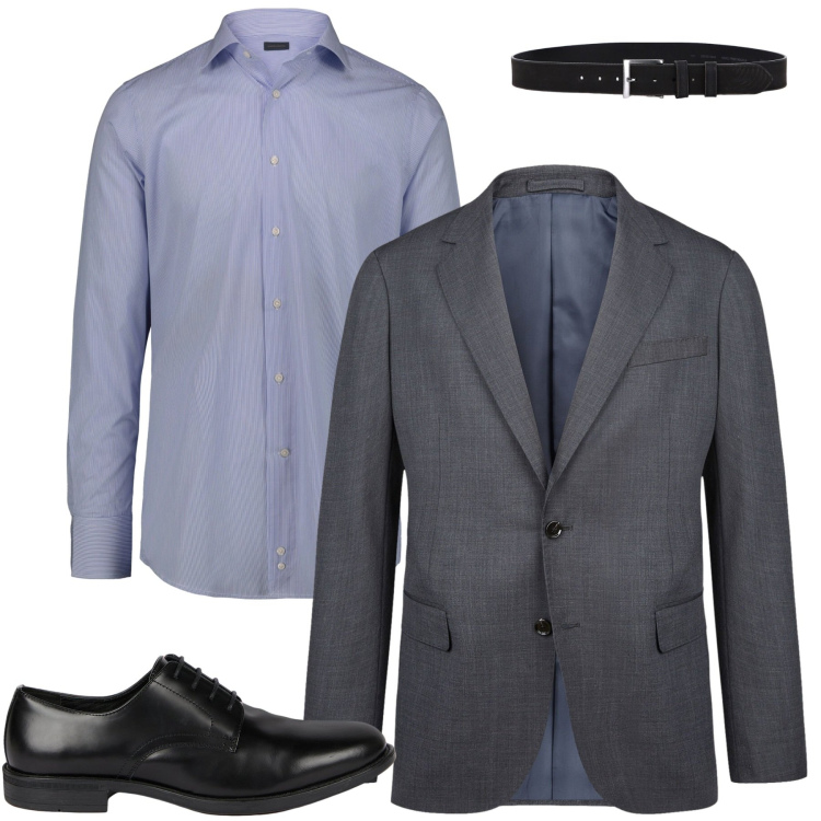 Outfit uomo - L\'abito grigio sartoriale. Stile Business/Elegante per Tutti i giorni. Abbinamento con cinture, scarpe stringate, camicie, abiti.