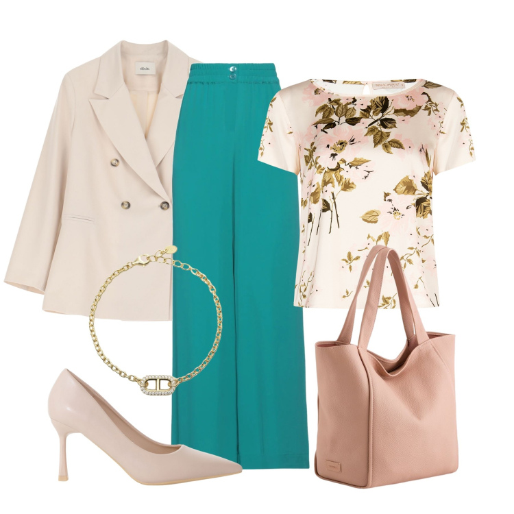 Outfit donna - Total look #2087090. Stile Chic per Serata fuori. Abbinamento con pantaloni, décolleté, blazer, braccialetti, bluse, shopping bag.