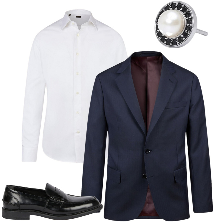 Outfit uomo - L\'abito blu elegante. Stile Business/Elegante per Cerimonia. Abbinamento con orecchini, abiti, camicie, scarpe stringate.