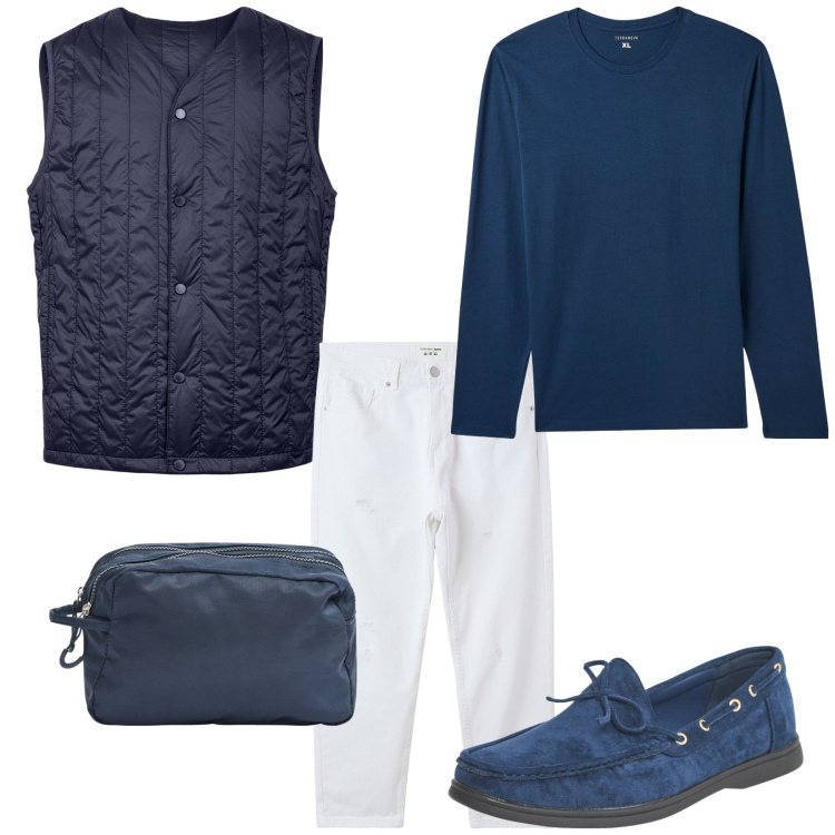 Outfit uomo - Total look #2087108. Stile Casual per Tutti i giorni. Abbinamento con jeans strappati, scarpe stringate, borse sportive, maglieria, piumini.
