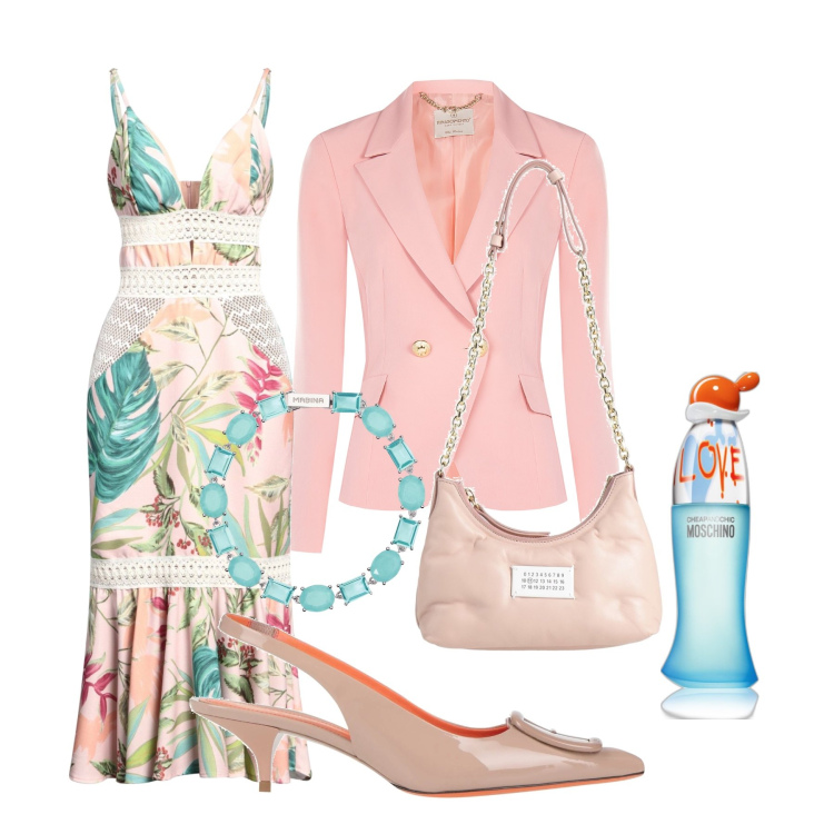 Outfit donna - Total look #2087112. Stile Chic per Serata fuori. Abbinamento con vestiti midi/longuette, décolleté, borse a spalla, profumi, braccialetti, blazer.