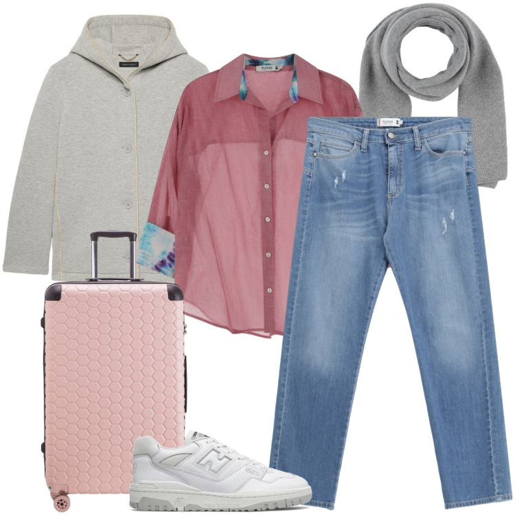 Outfit donna - Sempre casual. Stile Casual per Tutti i giorni. Abbinamento con sciarpe, sneakers, camicie, jeans strappati, blazer, valigie.