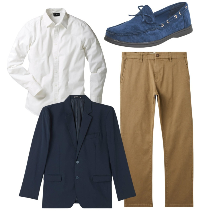 Outfit uomo - City. Stile Casual per Tutti i giorni. Abbinamento con camicie, scarpe stringate, pantaloni chino, giacche.